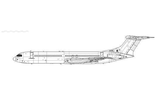 Vickers Super VC10 Type 1150. Vector drawing of long range jet aircraft. Side view. Image for illustration and infographics.
