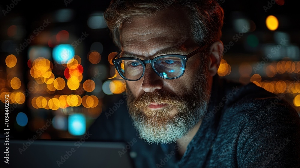 Poster software developer working on a laptop in an office, representing the problem-solving and technical 