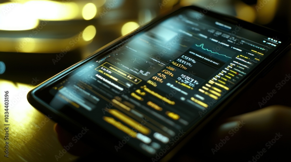Poster Close-up of a Smartphone Display Showing Financial Data
