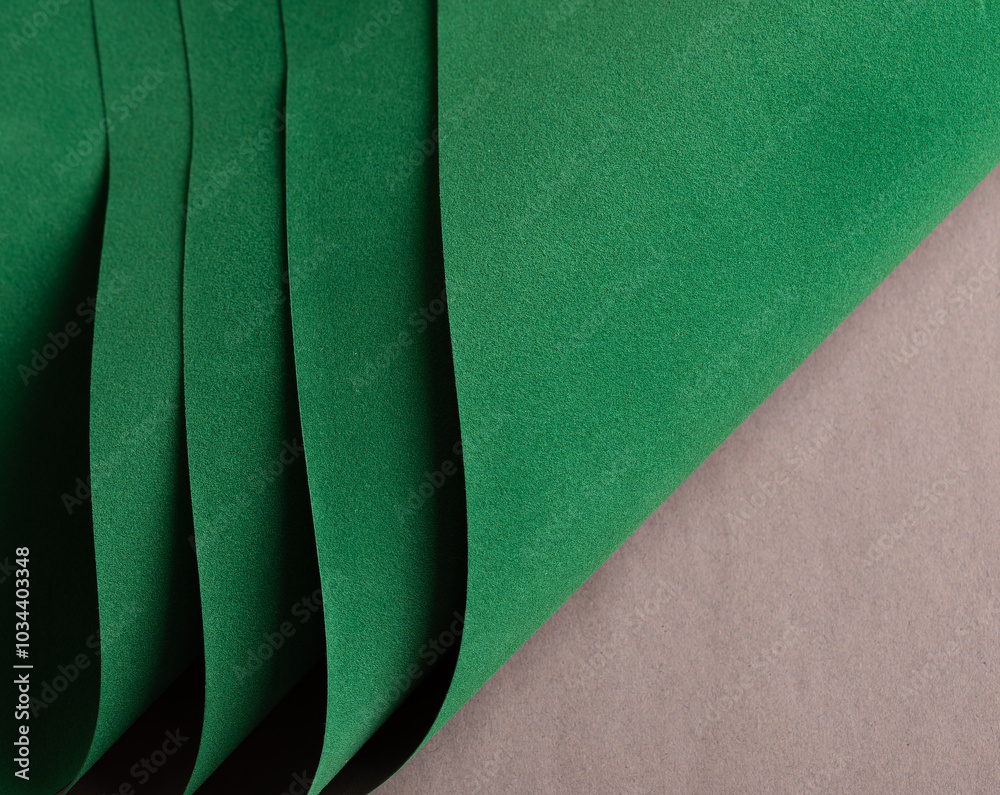 Aufkleber Paper texture background. Premium designer sheet with deep emerald shade and curved, wavy layers. Elegant, modern structure with felt textile and flocked material. Chic monochrome