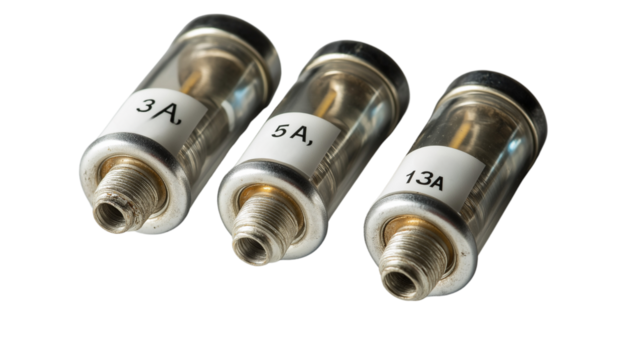 Three cylindrical fuses arranged horizontally