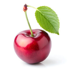 cherry with leaf isolated on white background