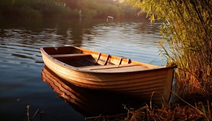 Fototapeta premium Boat on the river bank, tranquility of nature. 