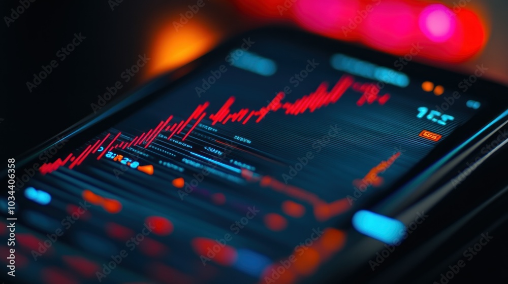 Poster Smartphone Screen Displaying Financial Data and Graph