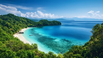 an Island lanscape with blue sea