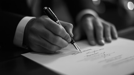 A Hand Signing a Document With a Fountain Pen