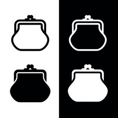 Old wallet icon. Attribute of money or wealth. Women's wallet. Sign of payment, purchase or cost. Pictogram of price, amount or savings. Symbol of history, rarity or finance.