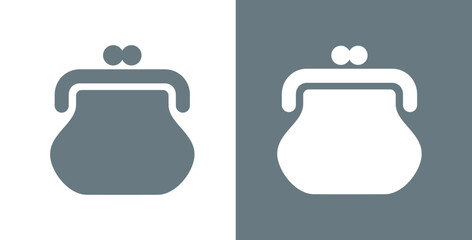 Old wallet icon. Attribute of money or wealth. Women's wallet. Sign of payment, purchase or cost. Pictogram of price, amount or savings. Symbol of history, rarity or finance.