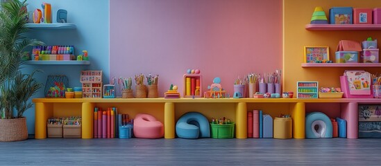 Colorful Playroom with Shelving and Storage