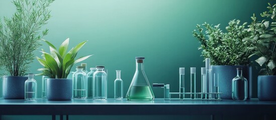 Green Laboratory with Plants and Test Tubes