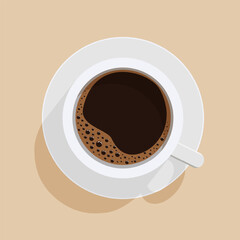White Coffee Cup Object Top View with Shadow. Vector Illustration of Drink. Cafe Beverage. Realistic Design.