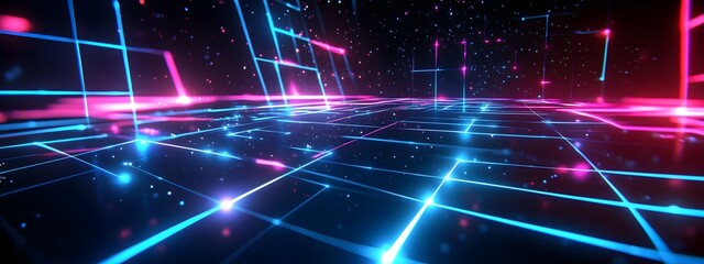 Blue grid background, 80s-style grid, grid with glowing lines