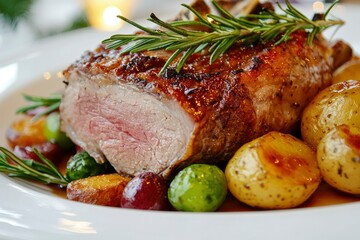 Roasted Pork with Rosemary, Potatoes, and Brussels Sprouts