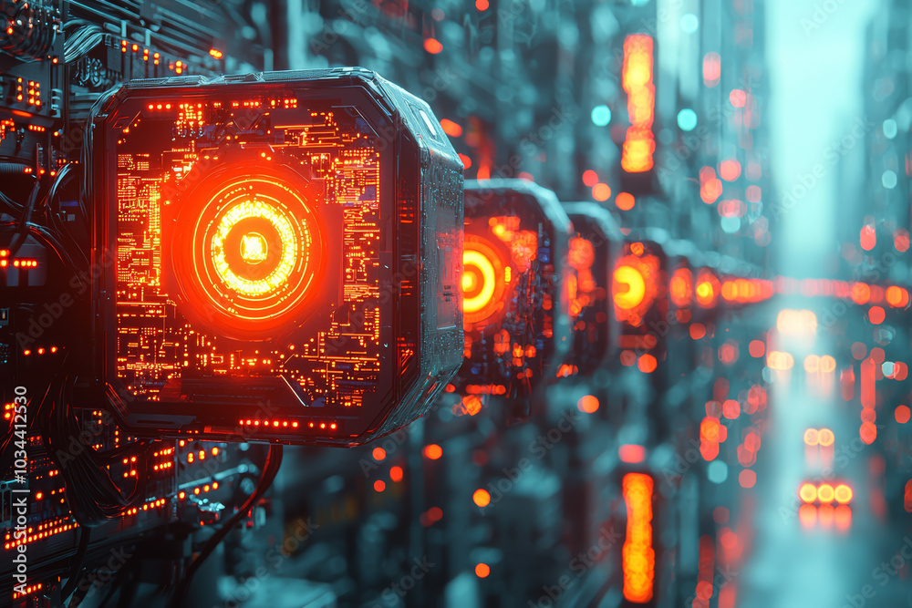 Poster a network security system monitoring traffic for suspicious activity, symbolizing the proactive defe