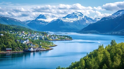 Naklejka premium Norway, Narvik bay panorama view.