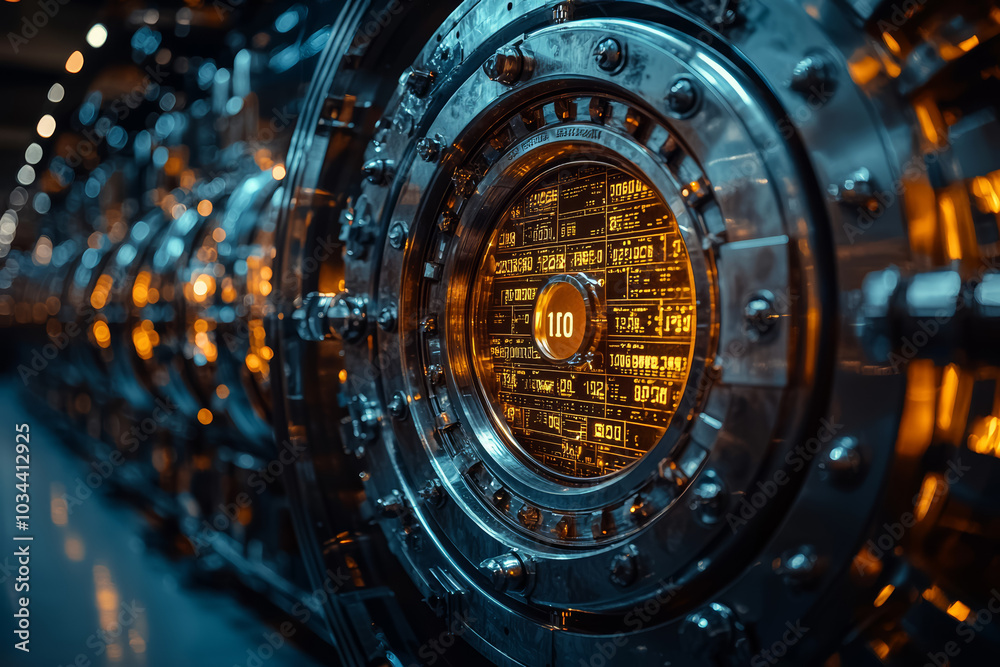 Poster a locked digital vault, representing the importance of data encryption in protecting sensitive infor