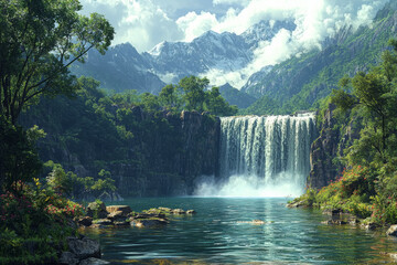 Fototapeta premium A hydroelectric plant generating clean energy for an entire region, representing the shift to renewable resources. Concept of hydropower.