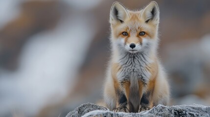 Obraz premium White Fox Cub on snow background