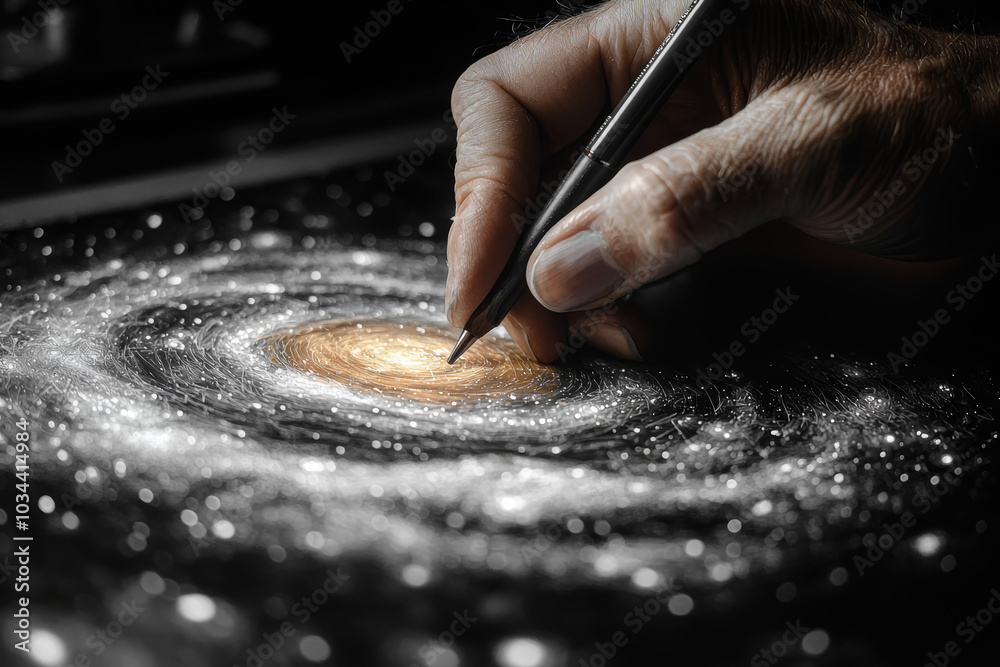 Canvas Prints a hand sketching the outline of the universe, symbolizing the design of life and existence. concept 