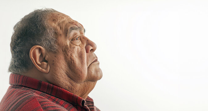 Sideview from senior with cushing syndrome and copyspace
