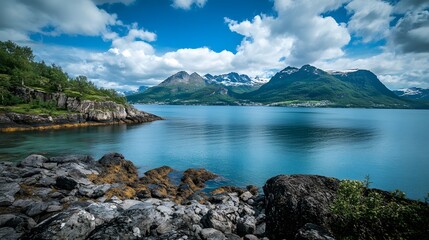 Naklejka premium Norway, Narvik bay panorama view.