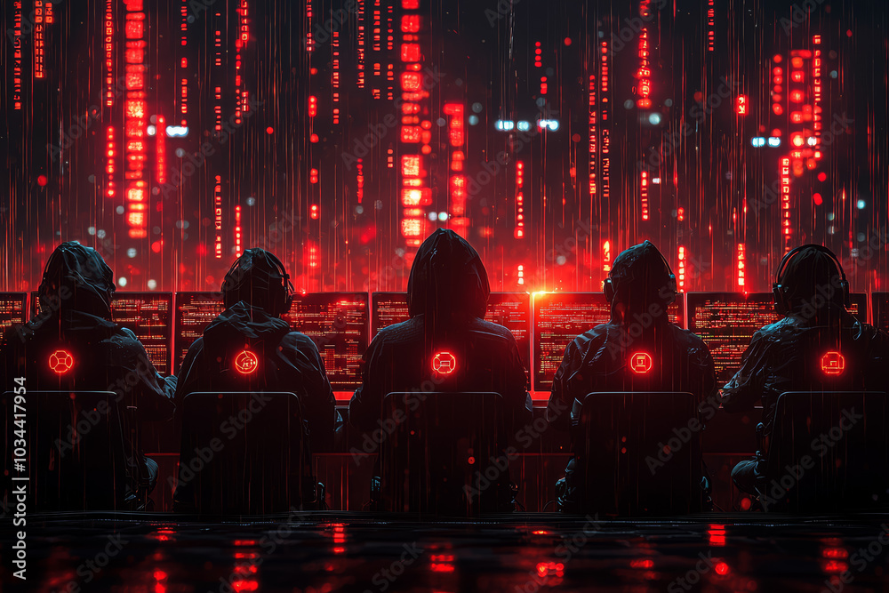 Poster a cybersecurity team analyzing the source of a ddos attack, representing efforts to maintain network