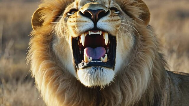 lion roaring in the savannah