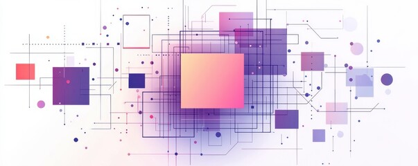 Abstract minimalist  illustration with geometric shapes and lines on a white background, featuring a futuristic and technological design