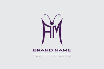 AM Butterfly logo design. Butterfly initials A and M line art logo template. This design can be used in cosmetics fashion and jewelry.