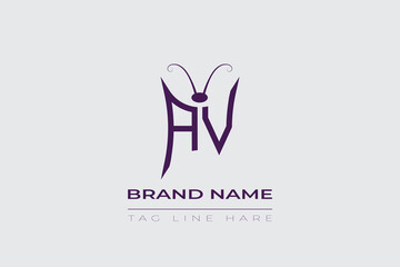 AV Butterfly logo design. Butterfly initials A and V line art logo template. This design can be used in cosmetics fashion and jewelry.