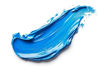 Fototapeta premium Blue paint stroke with smooth, flowing texture and subtle splashes on a white background, evoking a sense of motion and creativity