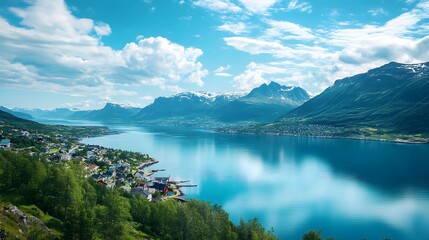 Naklejka premium Norway, Narvik bay panorama view.