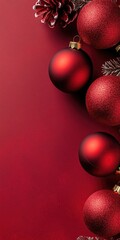Elegant Christmas Card with Golden Decorations and Festive Balls on Red Background