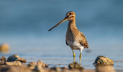 Common Snipe (Gallinago gallinago) is a bird that lives in wetlands and feeds on aquatic invertebrates. It is a common species in Turkey.