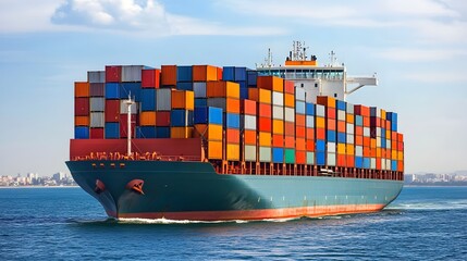 Fototapeta premium Cargo Ship Laden with Colorful Shipping Containers