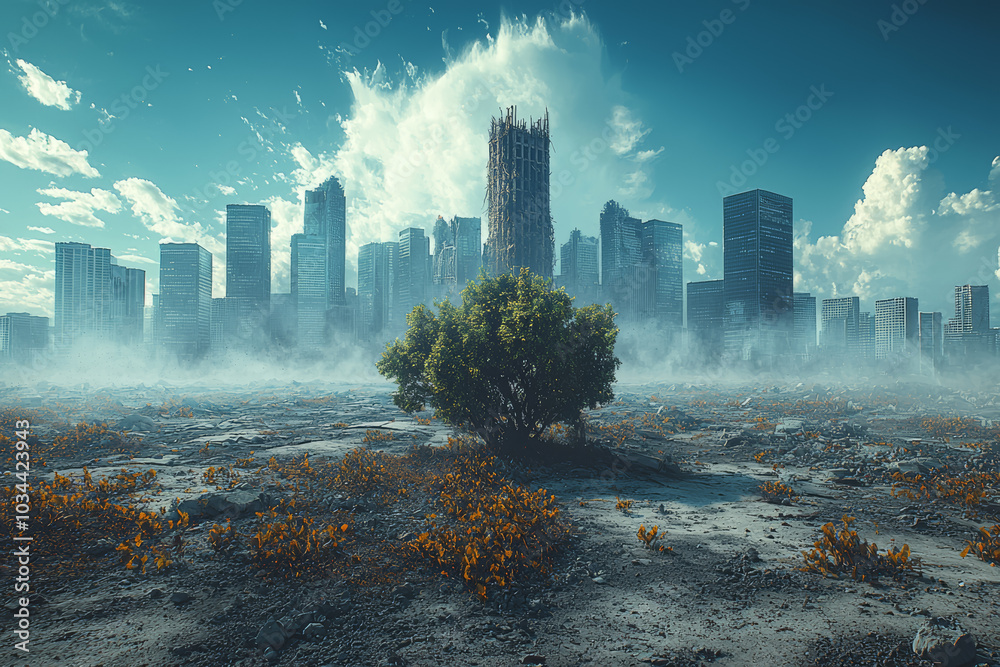 Canvas Prints a city rising from a barren wasteland, representing the creation of something from nothing. concept 