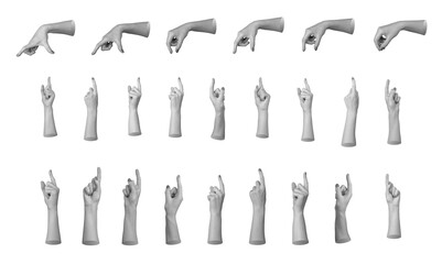Various hand gestures and signs set, collection of arms, finger symbols isolated on white background