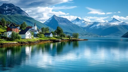 Fototapeta premium Norway, Narvik bay panorama view.