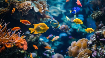 Vibrant underwater scene with colorful tropical fish in a coral reef