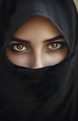 Fototapeta premium Mystical Gaze of Enigmatic Eyes Under Black Veil Bringing Intense Focus and Expressive Emotion