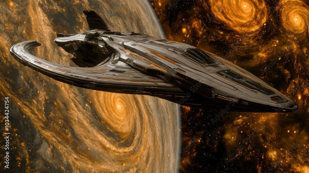 Aufkleber Futuristic Spaceship Soaring Through Cosmic Nebula