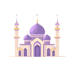 Illustration of a Majestic Mosque with Towers Showcasing Islamic Architecture in Pastel Shades