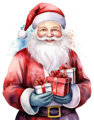 Santa Claus holding gifts watercolor design isolated