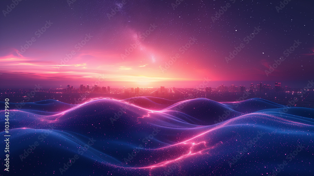 Wall mural background with space. purple background with waves. abstract elegant background with glitter and wa