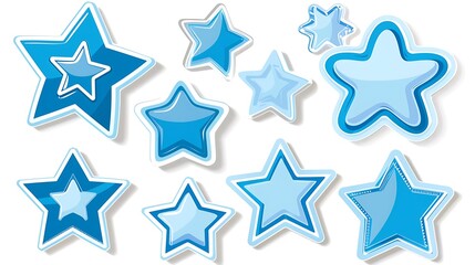 Obraz premium Blue color star shape sticker set isolated on white background