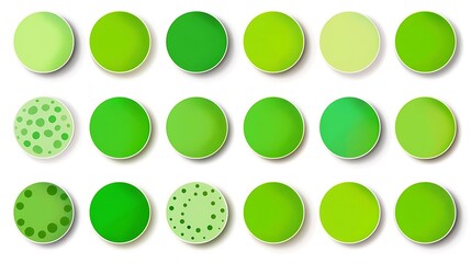 Green color circle shape sticker set isolated on white background
