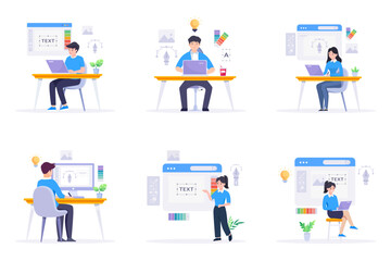 Graphic designer work on desk vector illustration.