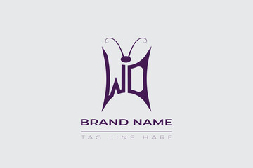 WO Butterfly logo design. Butterfly initials W and O line art logo template. This design can be used in cosmetics fashion and jewelry. 