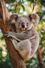Obraz premium Close-up of a gray koala sitting on a tree