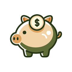 A cartoon piggy bank with a dollar sign on top. The piggy bank is green and yellow